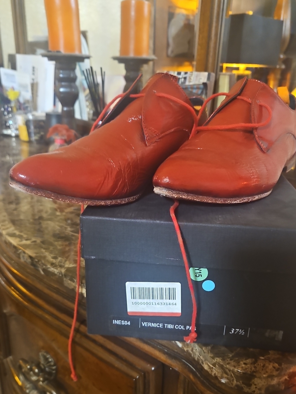 Red Leather Lace-Up Flats